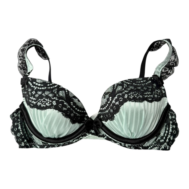 Mint green + black lace Japanese Bra UK 30A 