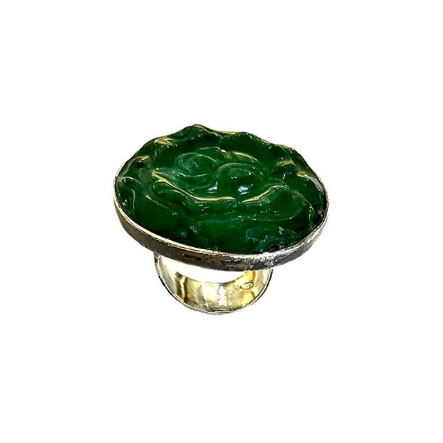 Anello con piastra in agata verde con rosa incisa modello 0480