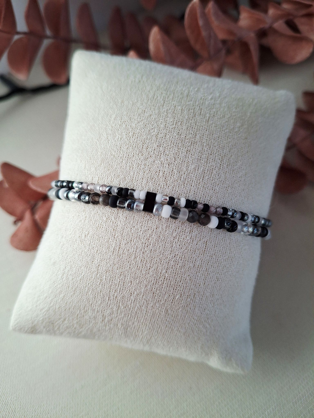 Bracelet double Équinoxe - noir et blanc (finition dorée ou argentée)
