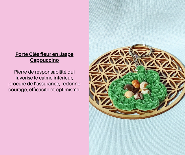 38- Porte Clés fleur en Jaspe Cappuccino