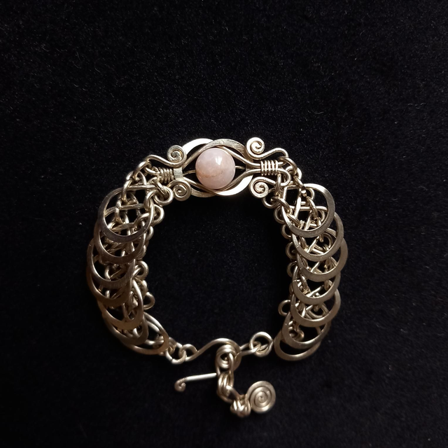 Bracelet 7 Maillechort & quartz rose
