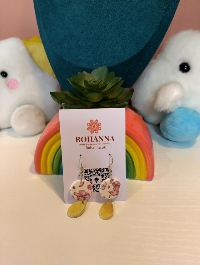 Handmade Mushroom &amp; Gold Drop Earrings 