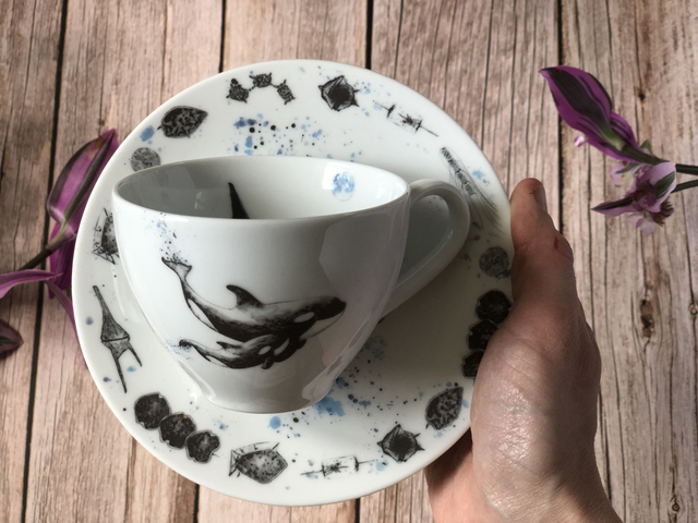 Orca and baby upcycled cups