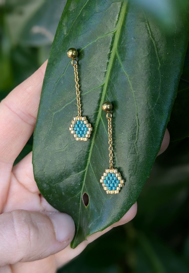 11-Boucles d’oreilles pendantes hexagone