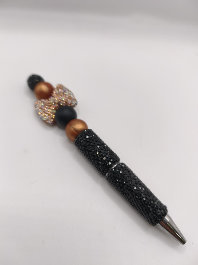 Stylo noeud strass noir