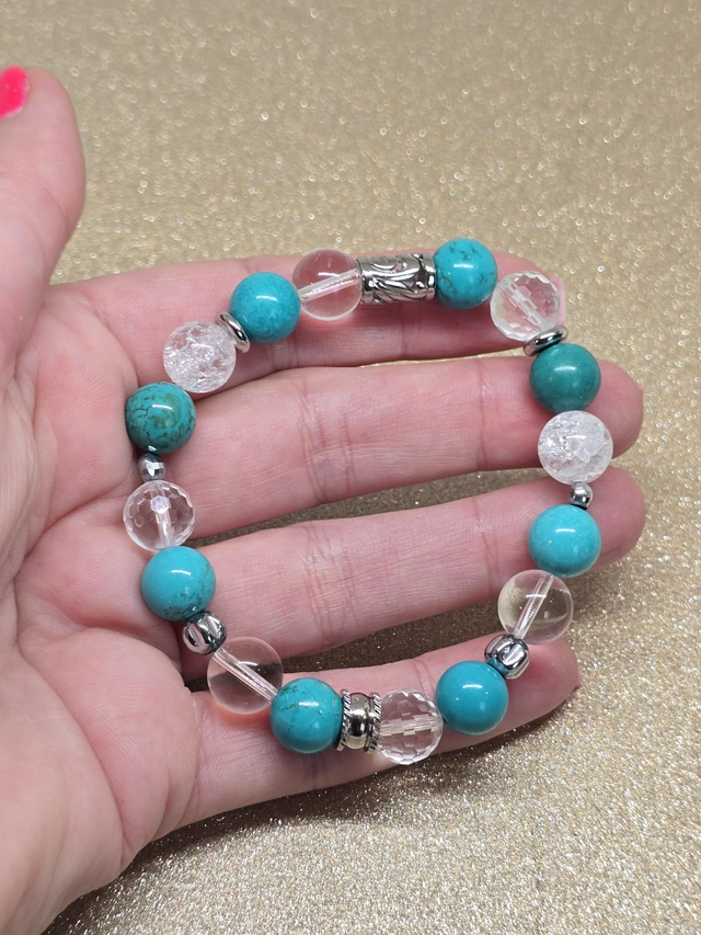 Bracelet Turquoise de Chine et Cristal de roche en 1 cm