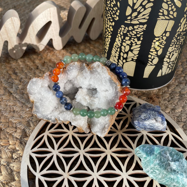 🍀💦🍁 Bracelet en Aventurine et Sodalite et Cornaline