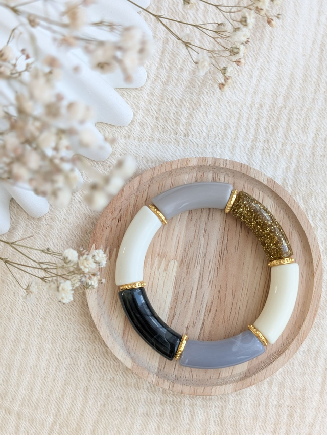 Bracelet jonc Marie créme gris glitter