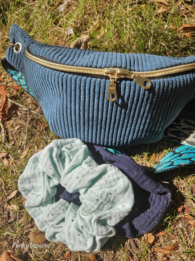 Banane classique velours bleu canard - Taille S