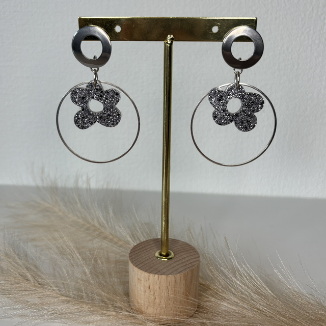 Boucles d’oreilles fleurs paillettes