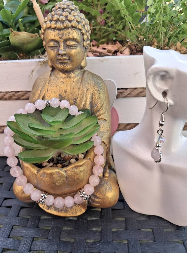 Bracelet Quartz rose + boucles d’oreilles 