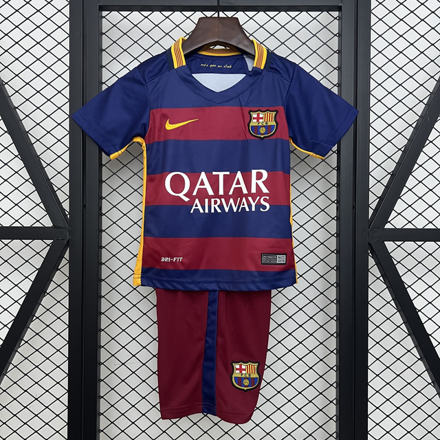 Conjunto camiseta RETRO + pantalón NIÑOS 2ª Barcelona- 15-16