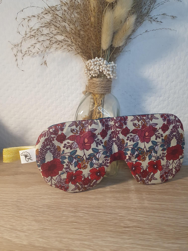 Masque de nuit coquelicots / bleu pétrole / élastique doré