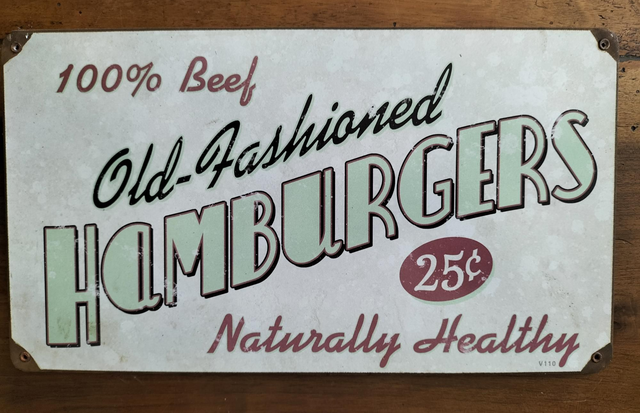 Plaque métal tôle épaisse / hamburger / aspect vintage / occasion T.B.E