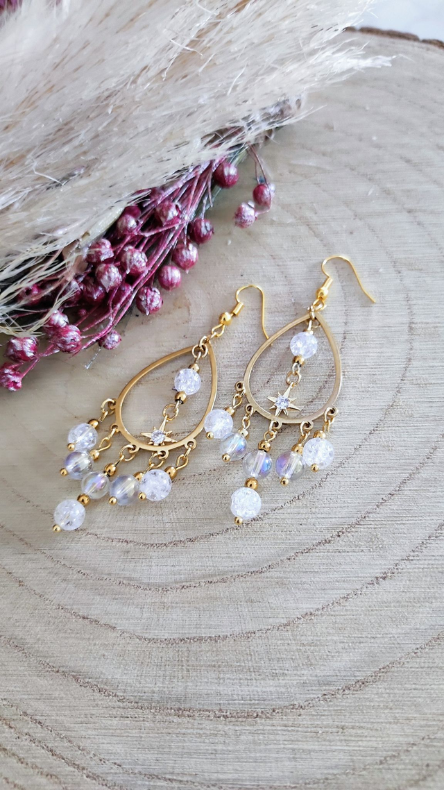 Boucles d'oreilles "Bohème" Cristal de roche craquelé