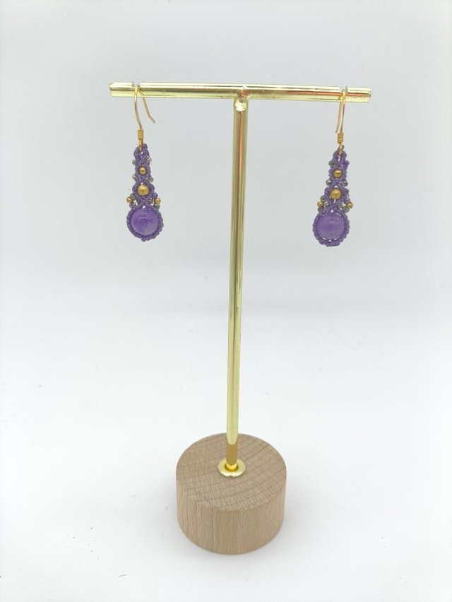 Boucles d'oreilles étincelles en micro macramé pierre naturelle 