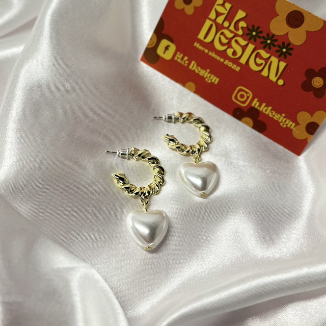 Gold and Pearl Heart Hoop Earrings