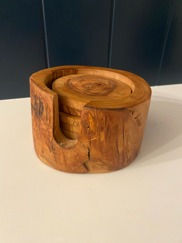 Olive Wood Drinks Coaster Set