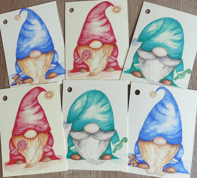 6 x Gnome Christmas Gift Tags (lge 10cmx7.5cm)