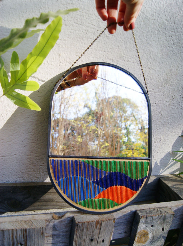 Miroir en broderie ● Modèle Vert, bleu &amp; orange