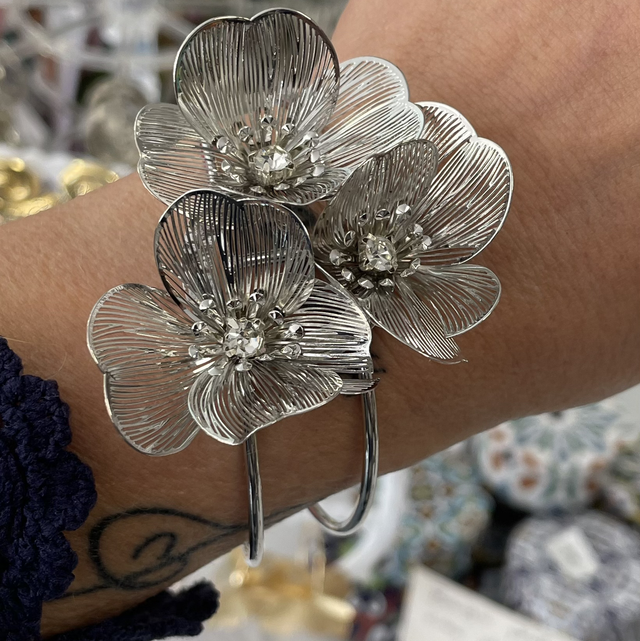 Bracelet fleur argenté 
