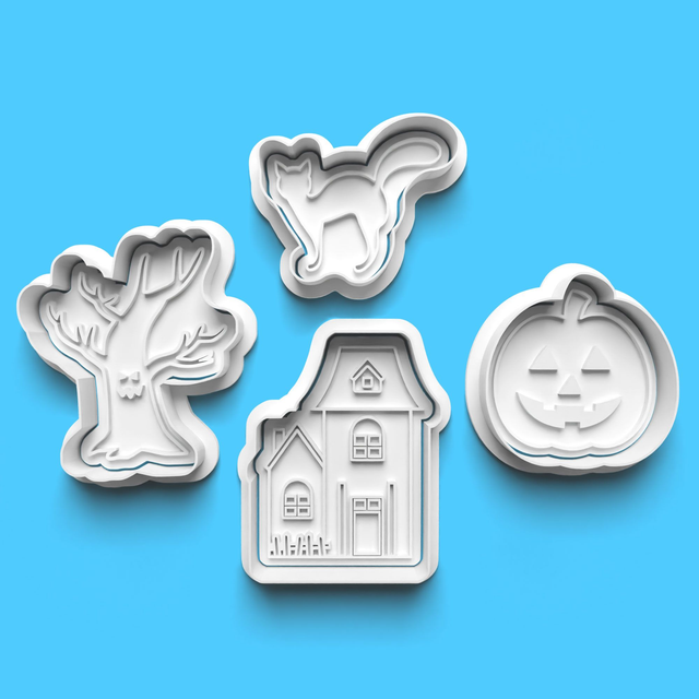 Halloween Haunted House Cutter Embosser Set of 4 Cookie Cutters &amp; Stamps Biscuit Mould Debossed (3)