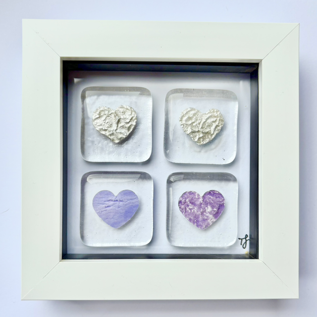 Heart Glass Pebbles in frame (Various)