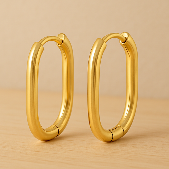 Créoles ovales 21 mm x 15 mm -Acier inoxydable doré