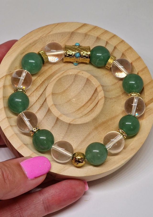 Bracelet de Cristal de roche et Aventurine XL en 1,2 cm