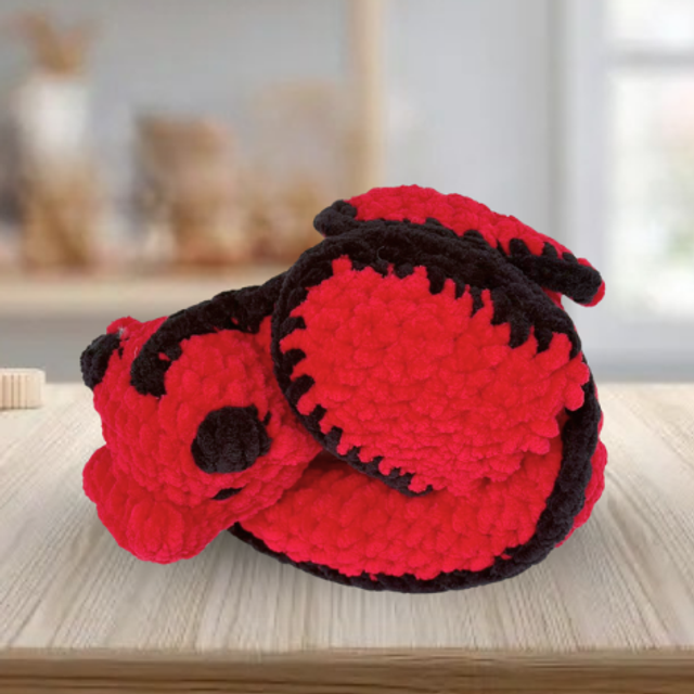 Crochet Chenille Sleeping Dragon, Red & Black, ukca tested