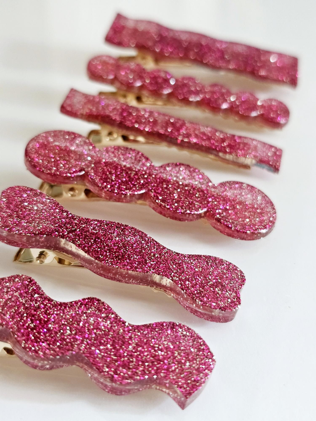 SET 6 BARRETTES FUSCHIAS PAILLETTES