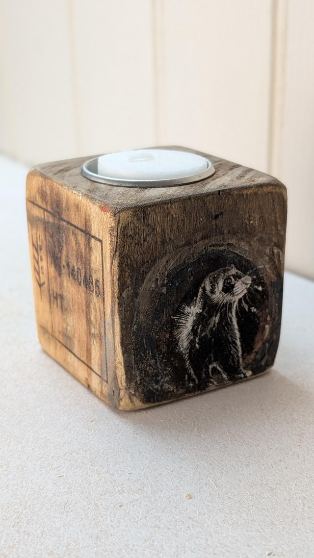 Ferret's journey - Tealight Holder Reclaimed Wood