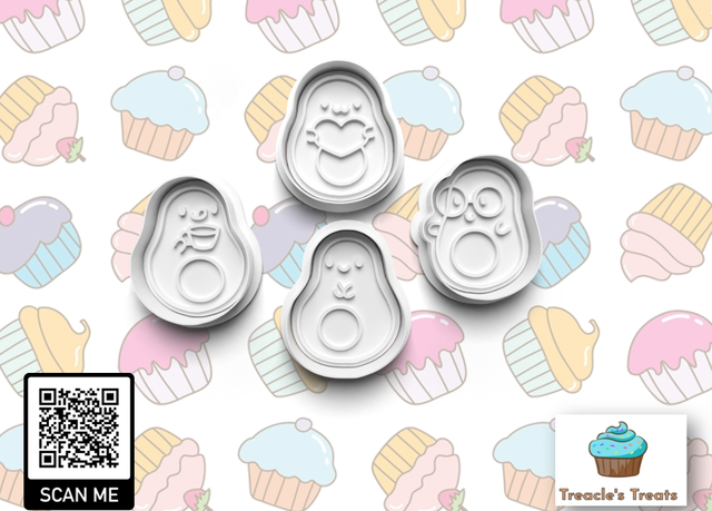 Cute Avocados Fondant/cookie stamps with cutters