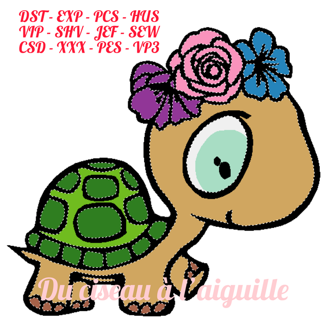 fichier broderie tortue fleurs - 3 tailles / 12 Formats