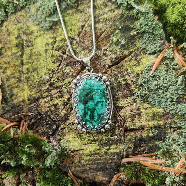 Pendentif Argent Massif et Malachite