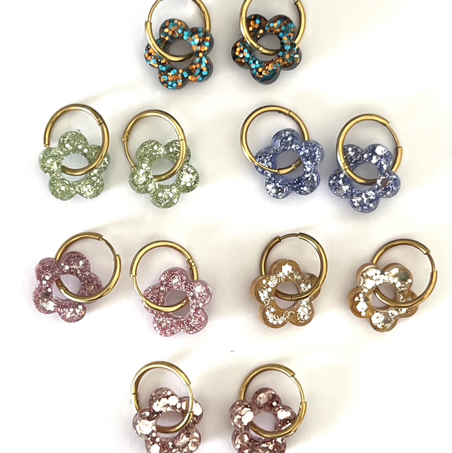 Boucles d’oreilles fleurs pailletées