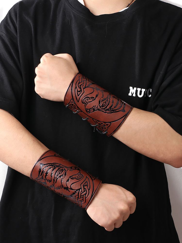 M2-1.3 - Bracelet manchette en cuir Loup, unisexe H.VERNISE  