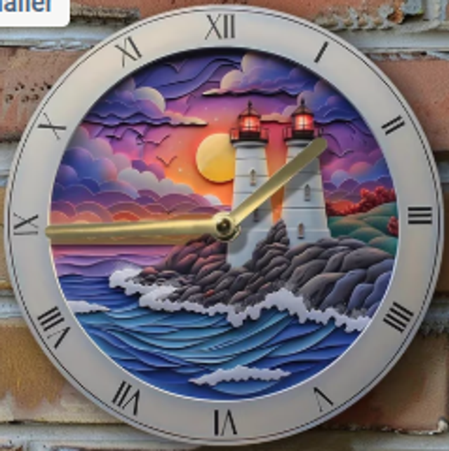 Vintage metalen klok Vuurtoren (20cm diameter)