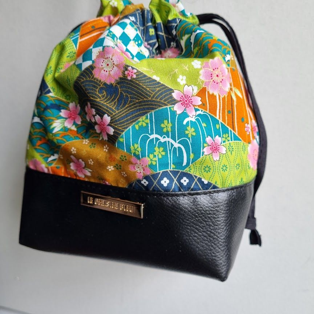 Baluchon "Fanny" vert & simili cuir noir