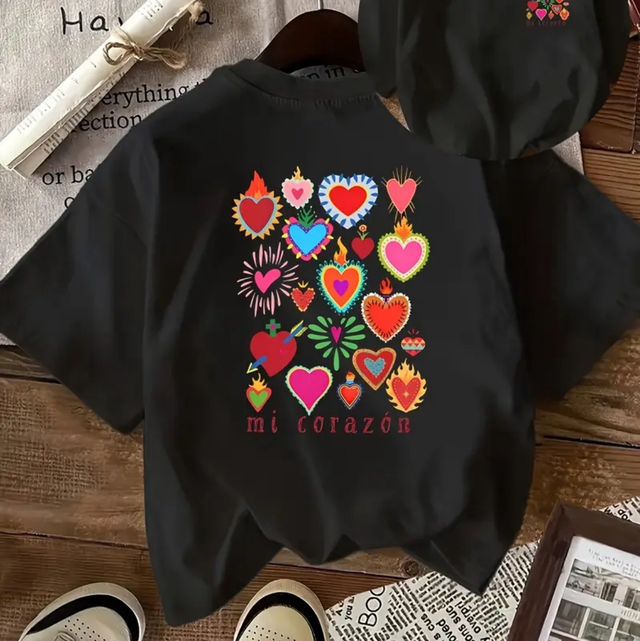 EXCLU WEB T-shirt F noir cœurs sacrés 