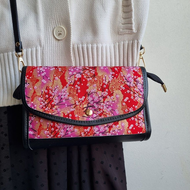 Mini-sac cartable "Akina" rouge doré & simili cuir noir