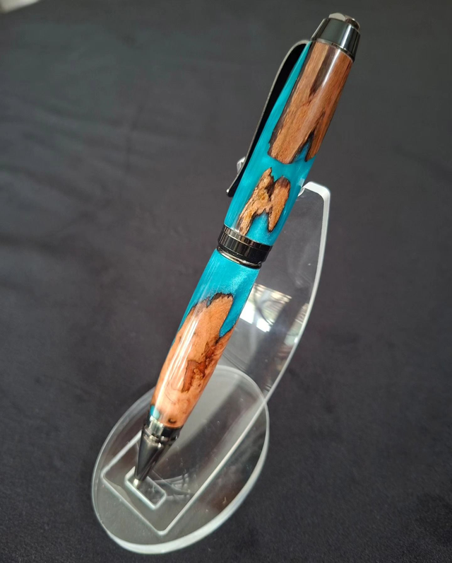 Stylo Big Ben en bois flotté et résine bleue