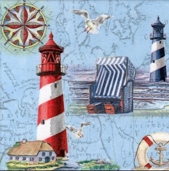 Handmade Dekofliese Leuchtturm gestreift