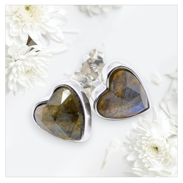 "Labradorite" - Boucles d'oreilles argent 925 coeur