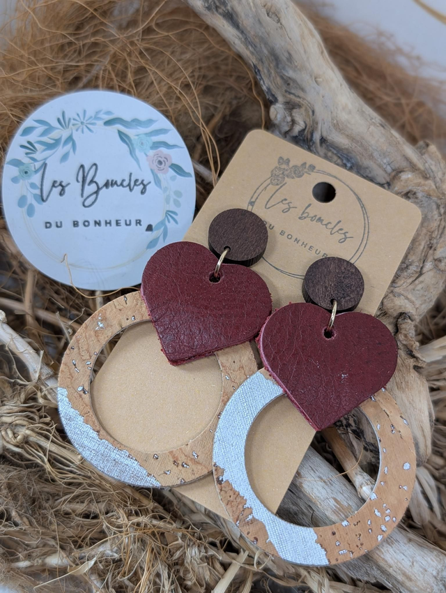 Cœur ❤️  bordeaux liège cuir