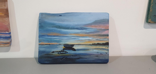 Sunset Boat Driftwood Painting