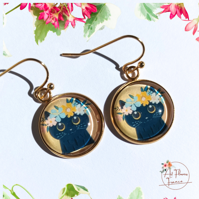 Bijoux illustrés - Chaton fleur