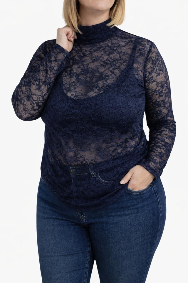 Ref T06 Top Dina en dentelle marine