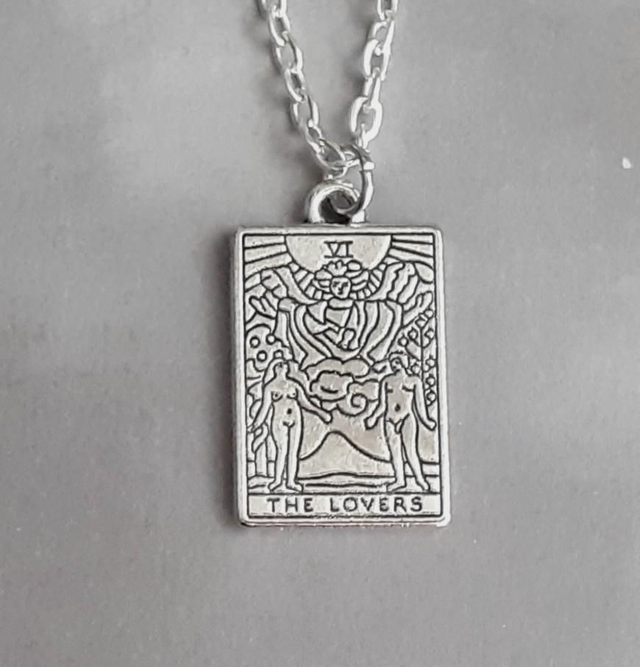 The Lovers Metal Tarot Card Necklace