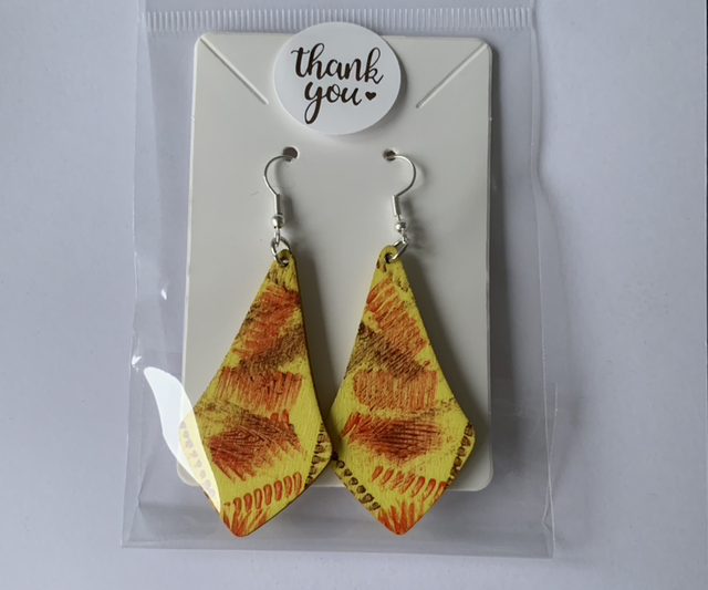 Wooden hand painted earrings. Lightweight with hypoallergenic hooks